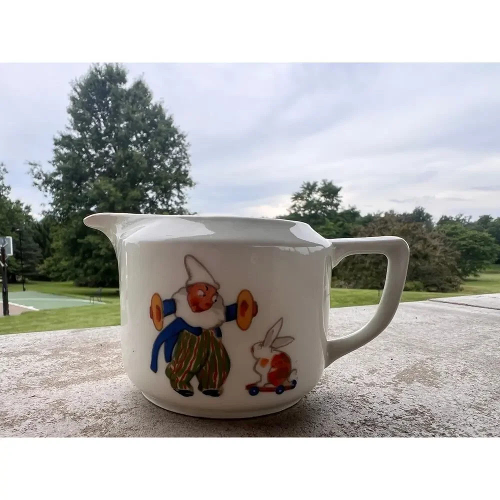 Antique 1920s Oremont Bavaria Nursery Creamer Clown Rabbit Child Porcelain. Rare